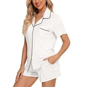 Pjmlifecoco Pajamas Women's Summer Soft Nightwear Short Sleeve Pjs Lounge Sets White