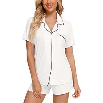 Pjmlifecoco Pajamas Women's Summer Soft Nightwear Short Sleeve Pjs Lounge Sets White