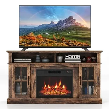 COSTWAY Electric Fireplace TV Stand: 65", 5000 BTU Heating, Remote Control, Overheat Protection