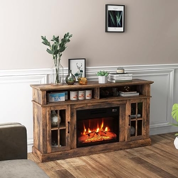 COSTWAY Electric Fireplace TV Stand with Remote Control