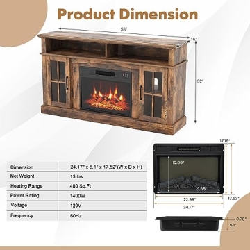 COSTWAY Electric Fireplace TV Stand with Remote Control