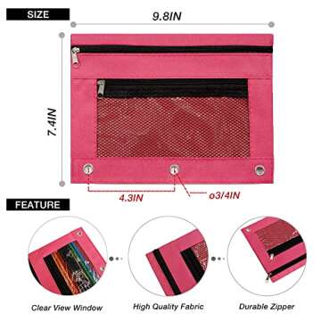 Ageoli Binder Pouch 3 Ring Pencil Pouches - 12 Pack of Colorful Zipper Storage Cases with Double Poc...