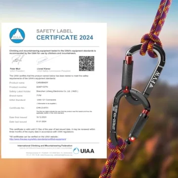 FVW Auto Locking Rock Climbing Carabiner Clips, UIAA Certified Professional 25KN (5620 lbs) Heavy Duty Caribeaners for Rappelling Swing Rescue & Gym etc, Large D-Shaped Carabiners, (Black) 5 Pack