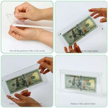 Stylish Dollar Bill Frame Display - Acrylic Holder, Self-Standing