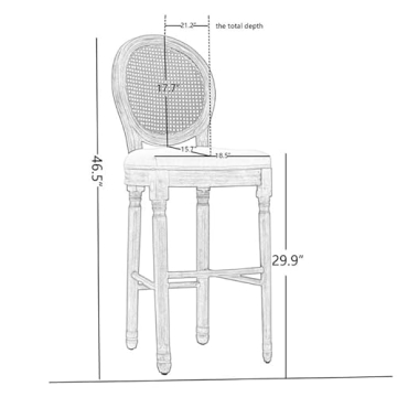 Lierpit Solid Wood Bar stools Set of 2, Classic French Country Wooden Barstools with Upholstered Seating, 30” Kitchen Bar Stool for High Bar Counter (Beige, Rattan Back)