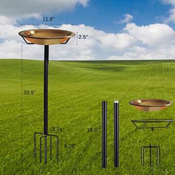 Silintion Bird Bath Detachable with Metal Stake Stand,Birdbath Bowl Birdfeeder with 5-Prong Base for Outdoor Garden