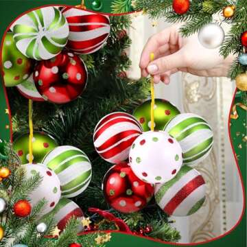 Syhood 4 Sets 24 Pcs Christmas Ball Ornaments for Tree Pre Strung Plastic Xmas Tree Decorations Shatterproof Red White and Green 2.36'' Christmas Balls Christmas Tree Ornaments for Hanging Holiday