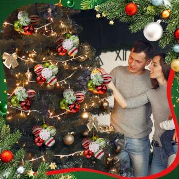 Syhood 4 Sets 24 Pcs Christmas Ball Ornaments for Tree Pre Strung Plastic Xmas Tree Decorations Shatterproof Red White and Green 2.36'' Christmas Balls Christmas Tree Ornaments for Hanging Holiday