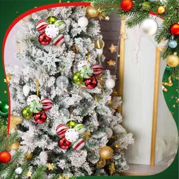 Syhood 4 Sets 24 Pcs Christmas Ball Ornaments for Tree Pre Strung Plastic Xmas Tree Decorations Shatterproof Red White and Green 2.36'' Christmas Balls Christmas Tree Ornaments for Hanging Holiday