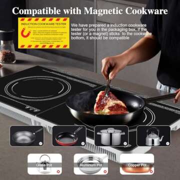 Double Induction Cooktop,1500W/1800W Portable Electric Stove,2 Large 8” Heating Coils,Independent Control,8/10 Temperature & Power Levels,3-hour Timer, Safety Lock