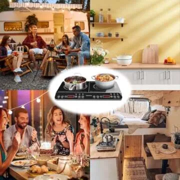 Double Induction Cooktop,1500W/1800W Portable Electric Stove,2 Large 8” Heating Coils,Independent Control,8/10 Temperature & Power Levels,3-hour Timer, Safety Lock