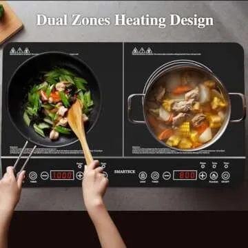 Double Induction Cooktop,1500W/1800W Portable Electric Stove,2 Large 8” Heating Coils,Independent Control,8/10 Temperature & Power Levels,3-hour Timer, Safety Lock