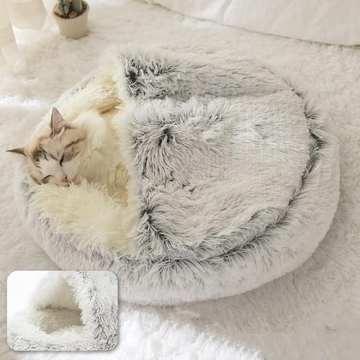 Geizire Donut Pet Bed - Anti-Anxiety Hooded Blanket for Pets