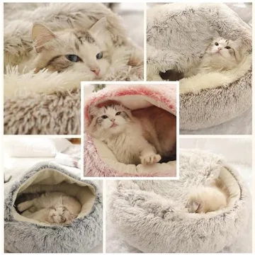 Geizire Donut Pet Bed - Anti-Anxiety Hooded Blanket for Pets