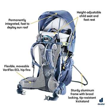 Deuter Kid Comfort Pro Child Carrier Backpack for Travel & Hiking with Toddlers - Midnight