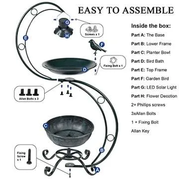 YANZ Bird Baths for Outdoors Solar Lamp, 35.5" Height Metal Bird Bath, Weather Resistant, Vintage Decorative Birdbaths, Flower Planter Pedestal, Fountain Decorations for Garden Yard Lawn-Bronz Green