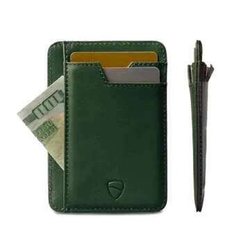 Vaultskin BRIXTON Slim Card Holder with ID Window - Minimalist Front Pocket Leather Wallet with RFID Protection for Men and Women (Hunter Green)