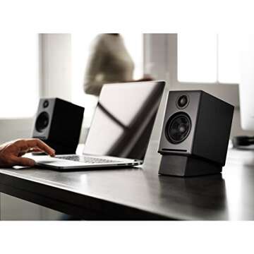 Audioengine A2 Powered Desktop Speaker Package (Black) with DS1 Desktop Speaker Stands Bundle