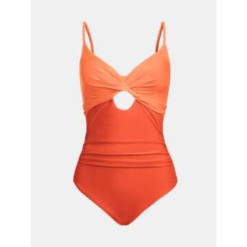 CUPSHE Women's One Piece Swimsuit Bathing Suit Twist Front Cutout Adjustable Straps Ruched Swimwear M, Retro Floral