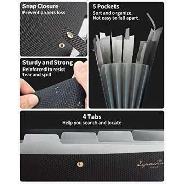 Sooez Expanding File Folder, Letter Size Accordion File Organizer, 5 Pocket Folders for Documents, Cute Folder with Labels, Portable Paper Organizer for School Office Supplies, A4 Size, Grey