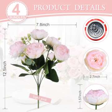 DEEMEI Artificial Peonies Flower Silk Peony Bouquet 4 Bundles Faux Persian Rose with Eucalyptus Leaves for Home Wedding Party Decoration (Light Pink)