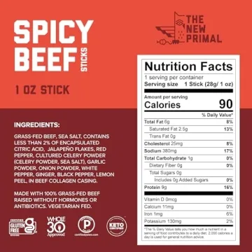 New Primal Grass-Fed Beef Sticks, Healthy Keto Snacks 10 Count