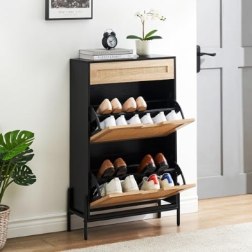 Stylish Rattan Shoe Rack with Adjustable Shelves