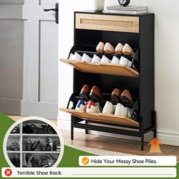 Stylish Rattan Shoe Rack with Adjustable Shelves