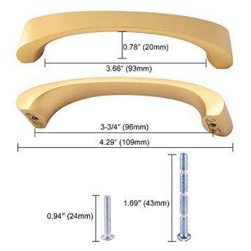 Dannisly Aluminum Gold Cabinet Pull Handles – 10 Packs – 96mm Hole Center