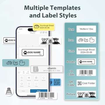 TYPONOS P21 Label Maker Machine with Tape, Bluetooth Label Printer Thermal Mini Label Makers with Built-in Cutter and Multiple Templates, Portable Printers for School, Office, Home Use (Blue)