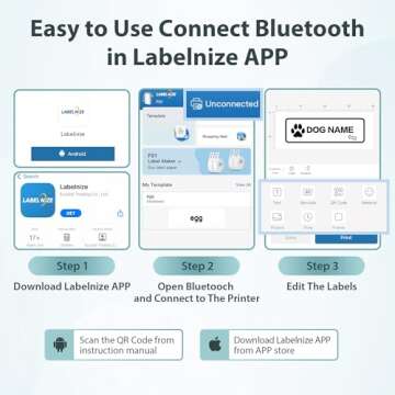 TYPONOS P21 Label Maker Machine with Tape, Bluetooth Label Printer Thermal Mini Label Makers with Built-in Cutter and Multiple Templates, Portable Printers for School, Office, Home Use (Blue)