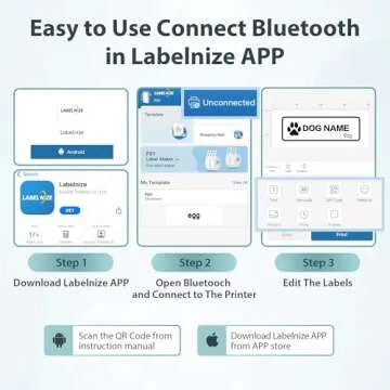 TYPONOS P21 Label Maker Machine with Tape, Bluetooth Label Printer Thermal Mini Label Makers with Built-in Cutter and Multiple Templates, Portable Printers for School, Office, Home Use (Blue)