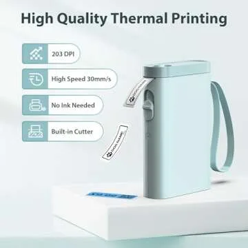 TYPONOS P21 Label Maker Machine with Tape, Bluetooth Label Printer Thermal Mini Label Makers with Built-in Cutter and Multiple Templates, Portable Printers for School, Office, Home Use (Blue)