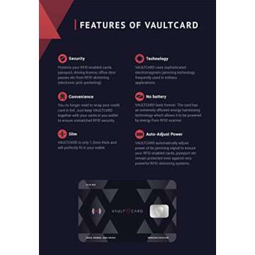 VAULTCARD - RFID Blocking & Jamming Credit & Debit Card Protection for Wallet and Passport - Superior NFC Anti-Theft, Patented Multi-Card Defense
