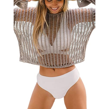 CUPSHE Women's Bathing Suit Cover Up Swimsuit Cutout Crochet Summer Beach Wear Vacation Outfits, Bro...