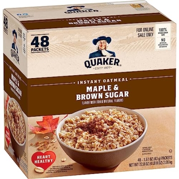Quaker Instant Oatmeal Maple & Brown Sugar, 48 Pack, Delicious and Quick Breakfast