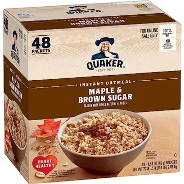 Quaker Instant Oatmeal Maple & Brown Sugar, 48 Pack, Delicious and Quick Breakfast