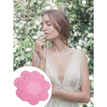 WILLBOND Glitters Nipple Cover Pasties Disposable Nipple Covers No Show Satin Breast Stickers Self Adhesive Pasties for Women(Delicate Style,25 Pairs)