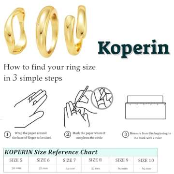 koperin 3pc Trendy Stackable Chunky Ring Sets That Don't Tarnish-Fashion 14K Gold Plated Stacking Rings -Statement Eternity Dainty Rings for Women- Cute Jewelry Gift for Women Size 6