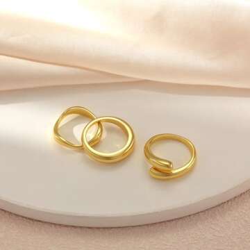 koperin 3pc Trendy Stackable Chunky Ring Sets That Don't Tarnish-Fashion 14K Gold Plated Stacking Rings -Statement Eternity Dainty Rings for Women- Cute Jewelry Gift for Women Size 6