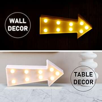 3D Arrow Sign Light LED Plastic Arrow Shaped Sign-Lighted Marquee Arrow Sign Wall Decor for Christmas Birthday Kids Room Wedding Party Decor(White)