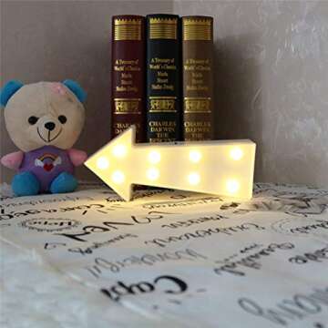 3D Arrow Sign Light LED Plastic Arrow Shaped Sign-Lighted Marquee Arrow Sign Wall Decor for Christmas Birthday Kids Room Wedding Party Decor(White)