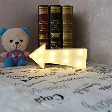 3D Arrow Sign Light LED Plastic Arrow Shaped Sign-Lighted Marquee Arrow Sign Wall Decor for Christmas Birthday Kids Room Wedding Party Decor(White)