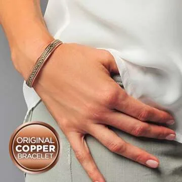 Women's Pure Copper Magnetic Bracelet - Cuff Bracelets with Ultra Strength Magnets – Adjustable Rope Inlay Style - Detox Lymphatic Drainage - Earth Therapy