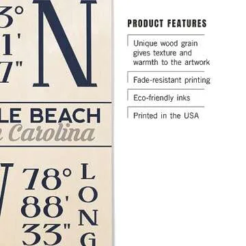 Lantern Press 10x15 Inch Wood Sign, Ready to Hang Wall Decor, Myrtle Beach, South Carolina, Latitude and Longitude (Blue)