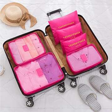 FiveRen 6 PCS Packing Cubes Set Travel Luggage Organizers Suitcase Travel Accessories, Rose