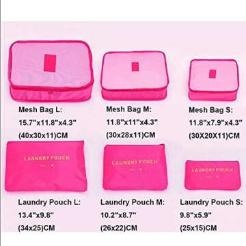 FiveRen 6 PCS Packing Cubes Set Travel Luggage Organizers Suitcase Travel Accessories, Rose