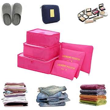 FiveRen 6 PCS Packing Cubes Set Travel Luggage Organizers Suitcase Travel Accessories, Rose