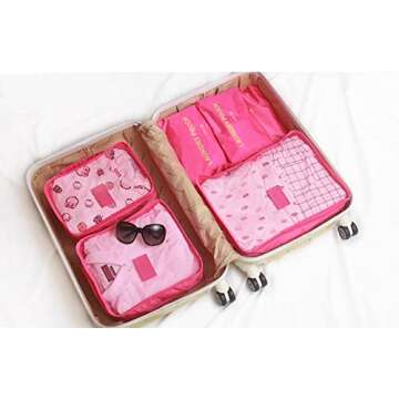 FiveRen 6 PCS Packing Cubes Set Travel Luggage Organizers Suitcase Travel Accessories, Rose