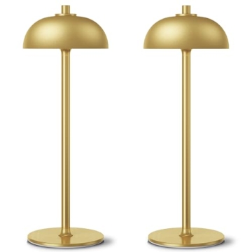 JONEMO 2 Pack Cordless Table Lamp, 5000mAh Portable Rechargeable Table Lamp, 3 Color Modes Stepless Dimming Table Light with Memory Function, for Dinner, Patio, Home, Restaurant.(Gold)